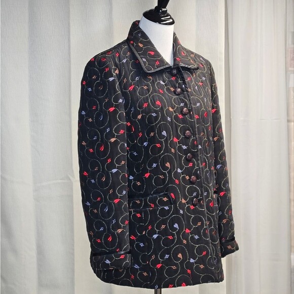 Cardinal Art Ole Wearable Art Black Embroidered Long Sleeve Button Front Jacket - Picture 2 of 11